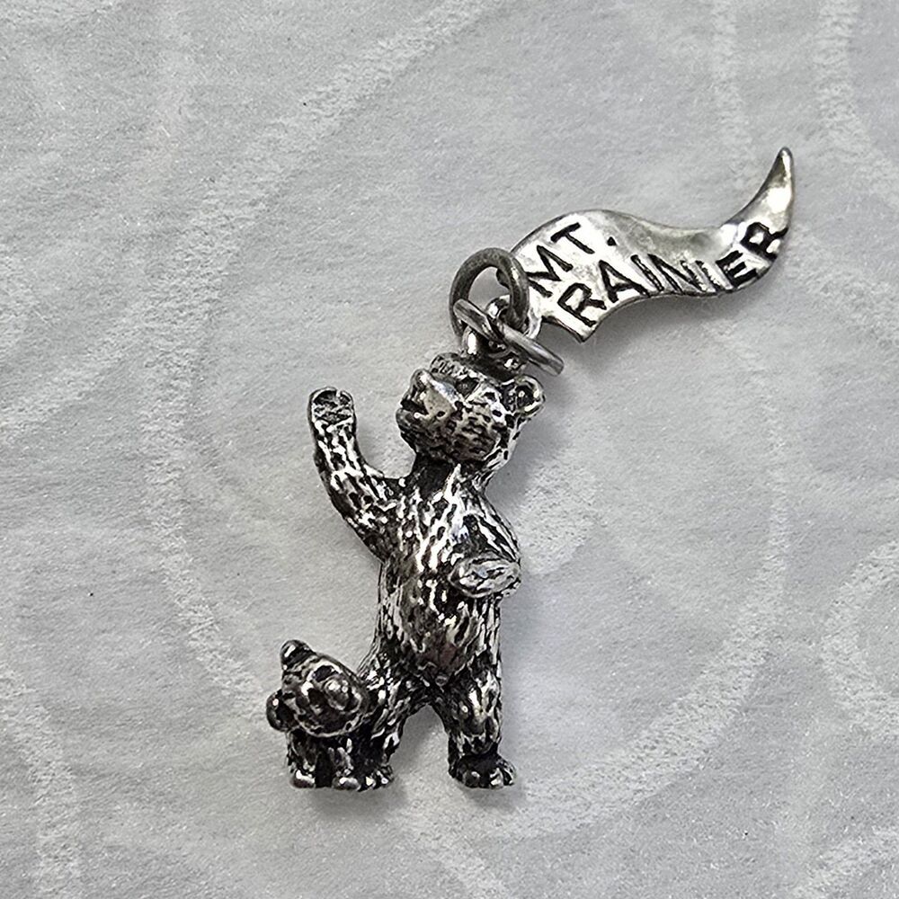 Vintage Sterling Silver Mama & Baby Bear Charm Travel Charm Signed JP